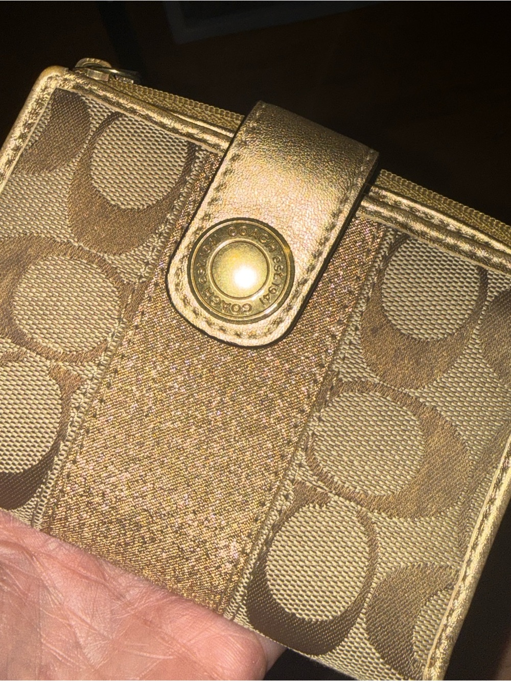 Y2K Coach Metallic Gold Signature Compact Wallet